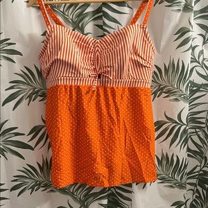 Cacique Orange Striped and Polka Dot Swim Camisole